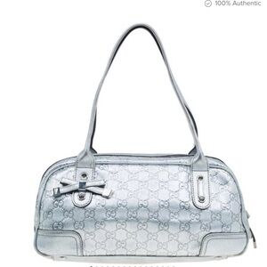 Gucci Silver Monogram Leather Siganuture GG Princy Boston Bag